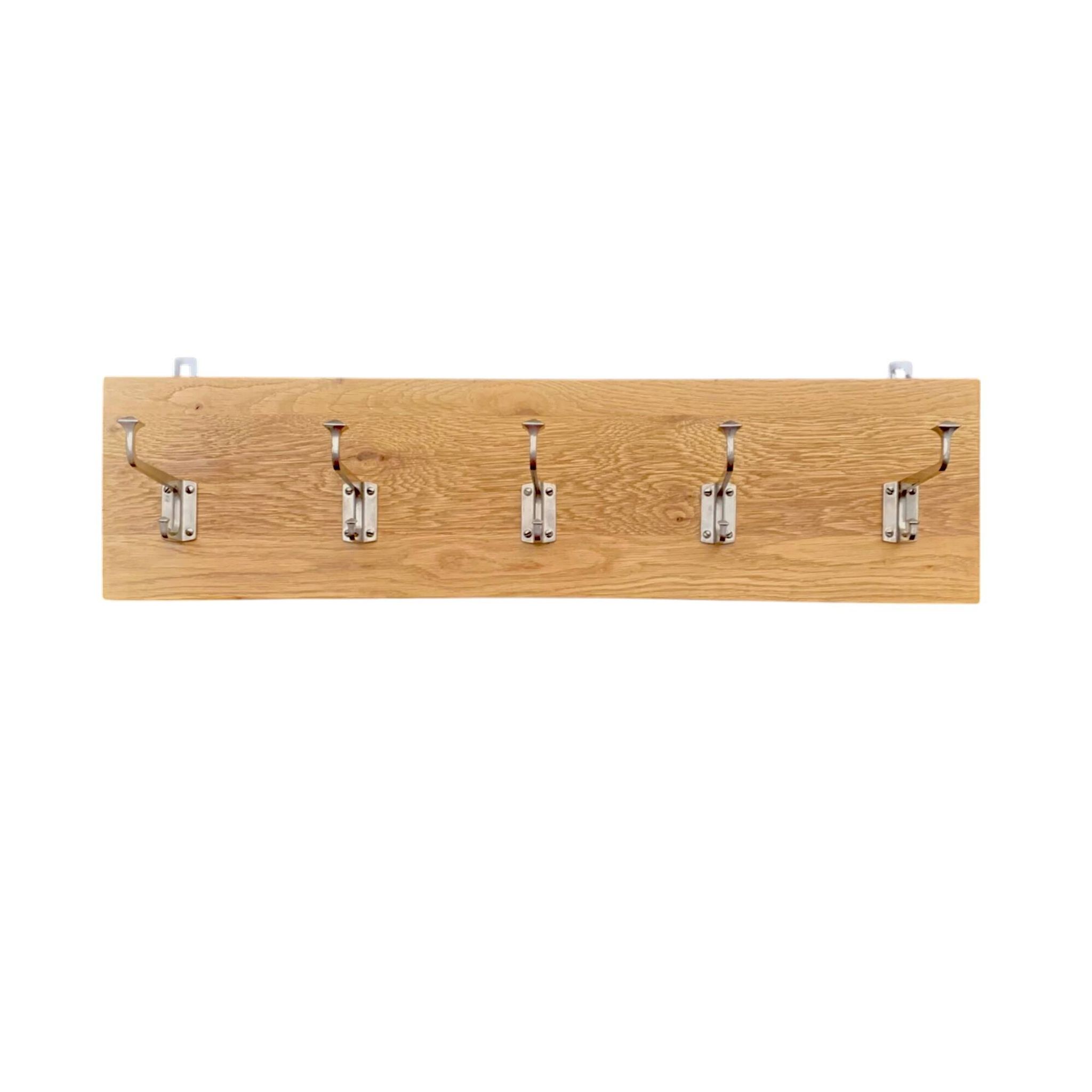 Vintage solid wood wall coat rack - 5 chrome-plated cast aluminum hooks