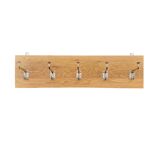 Vintage solid wood wall coat rack - 5 chrome-plated cast aluminum hooks