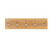 Vintage solid wood wall coat rack - 5 chrome-plated cast aluminum hooks