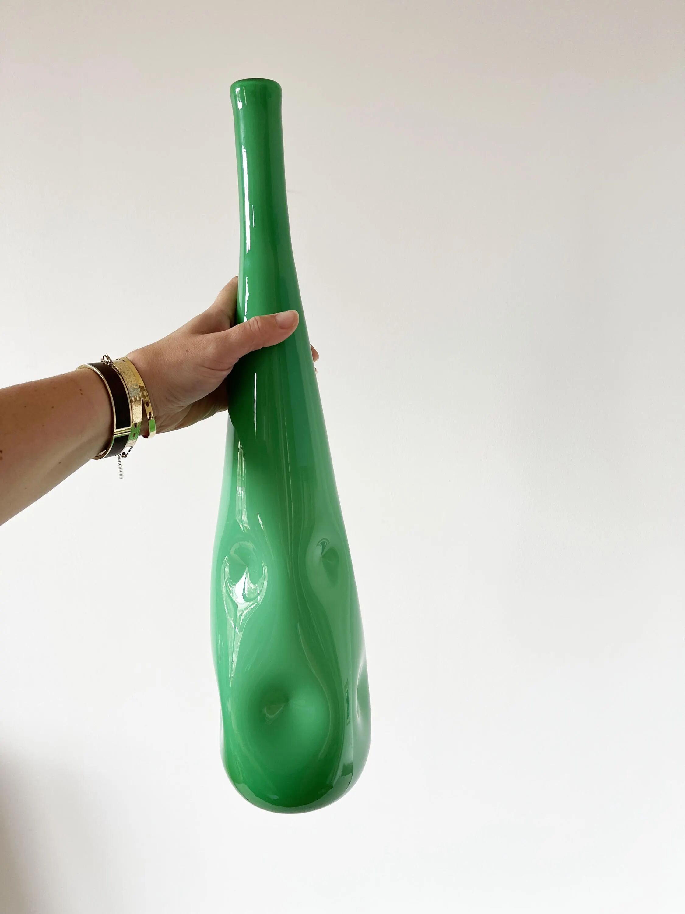 Green opaline Italian bottle 1960 EMPOLI