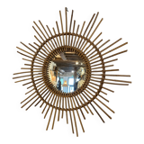 Miroir soleil vintage en rotin