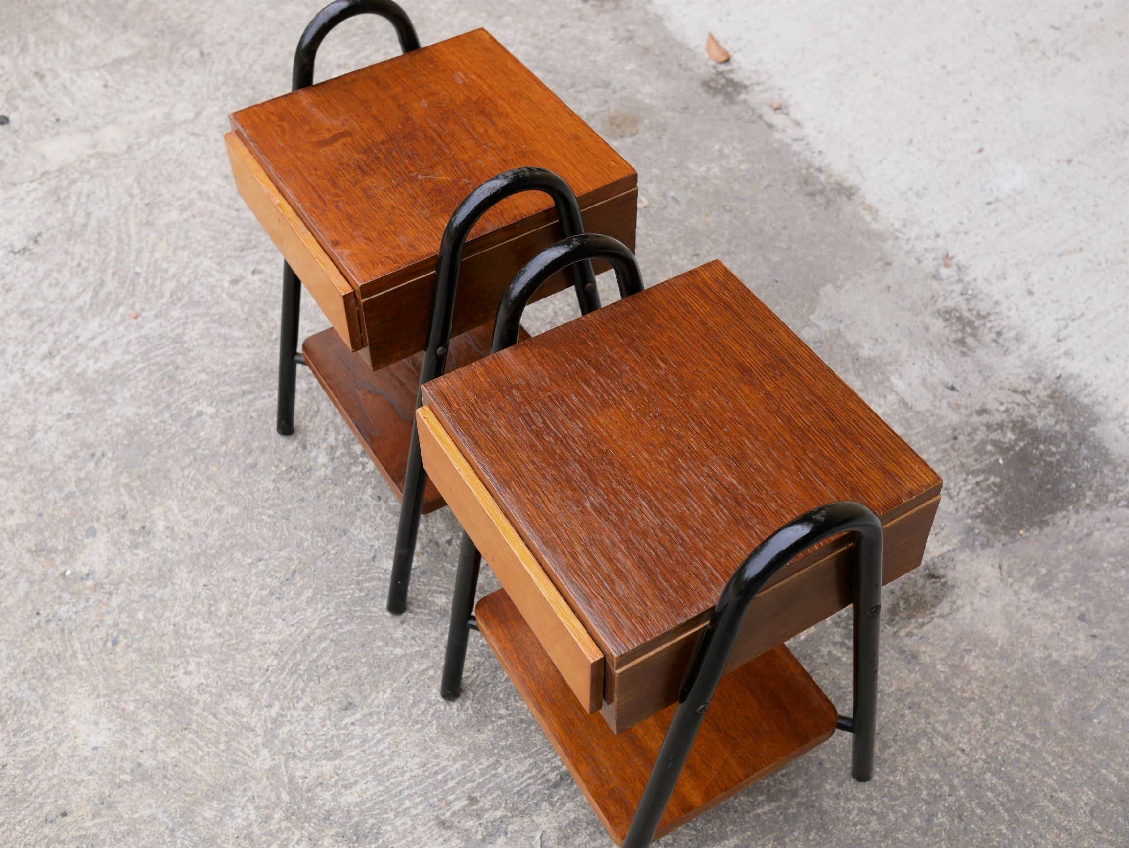 Pair of vintage bedside tables modernists wood and metal