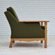 Fauteuil en laine verte et bois de chêne