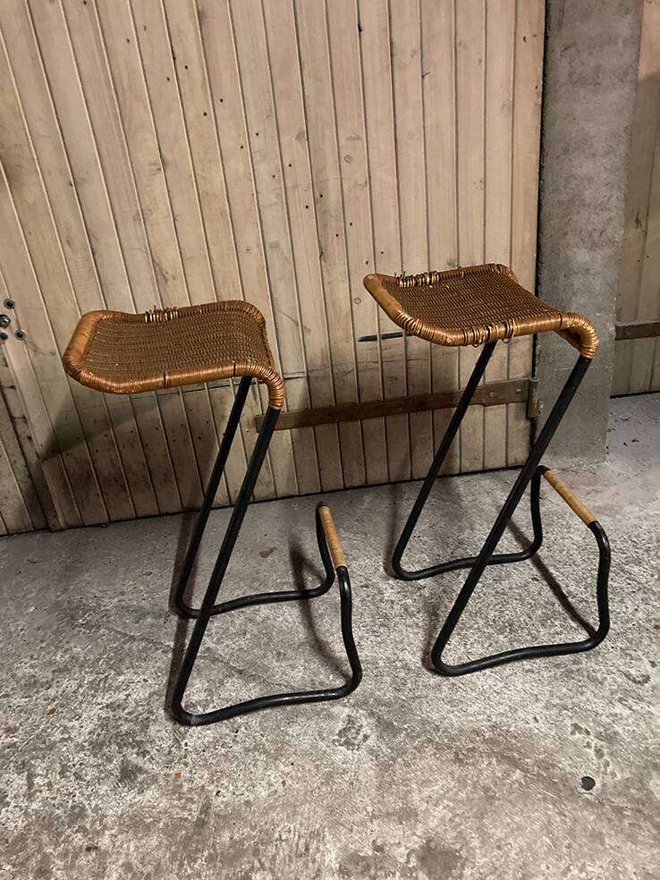 Pair of vintage Louis Sognot bar stools 1950