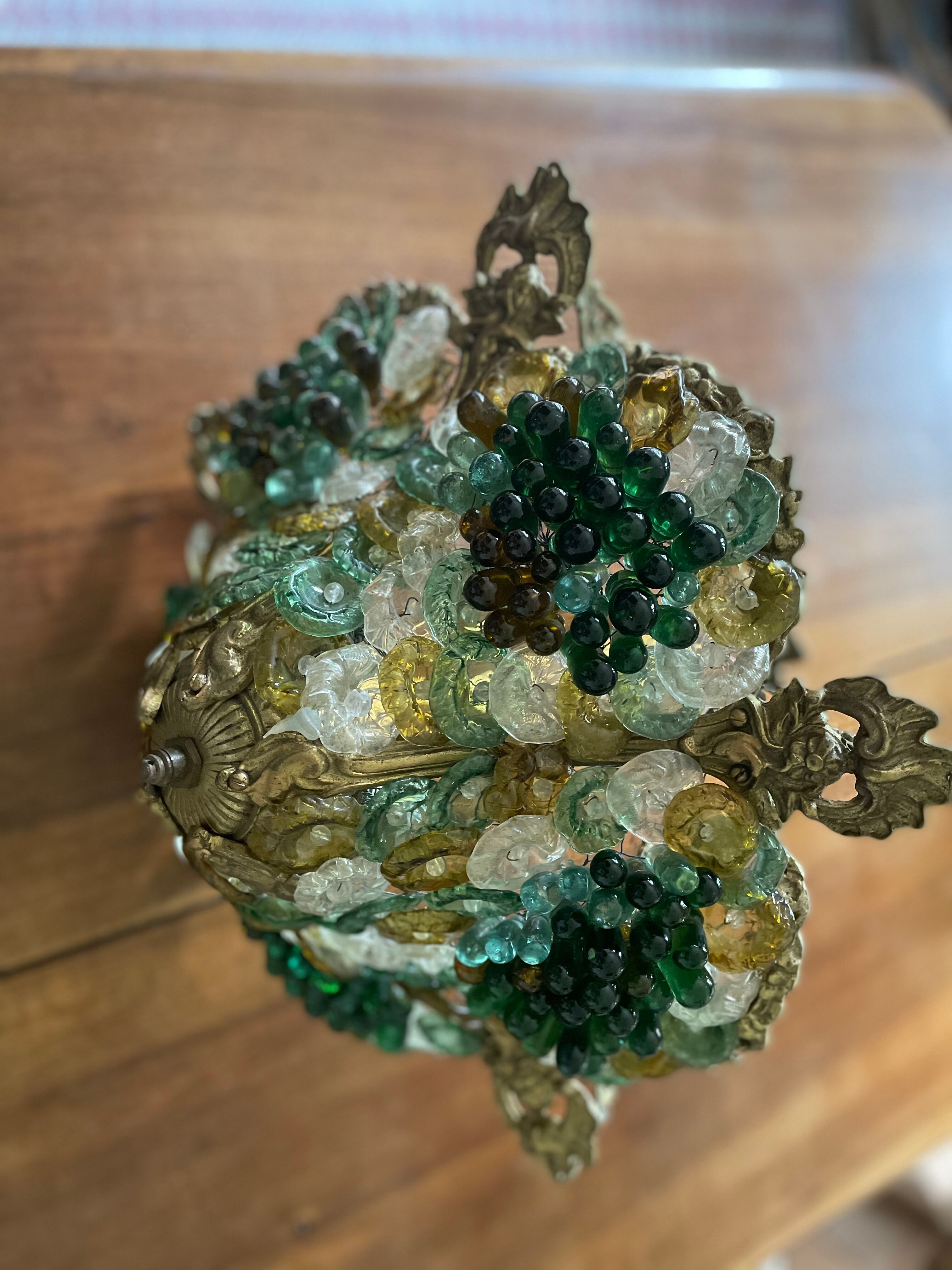 Lustre corbeille grappes de raisin Murano