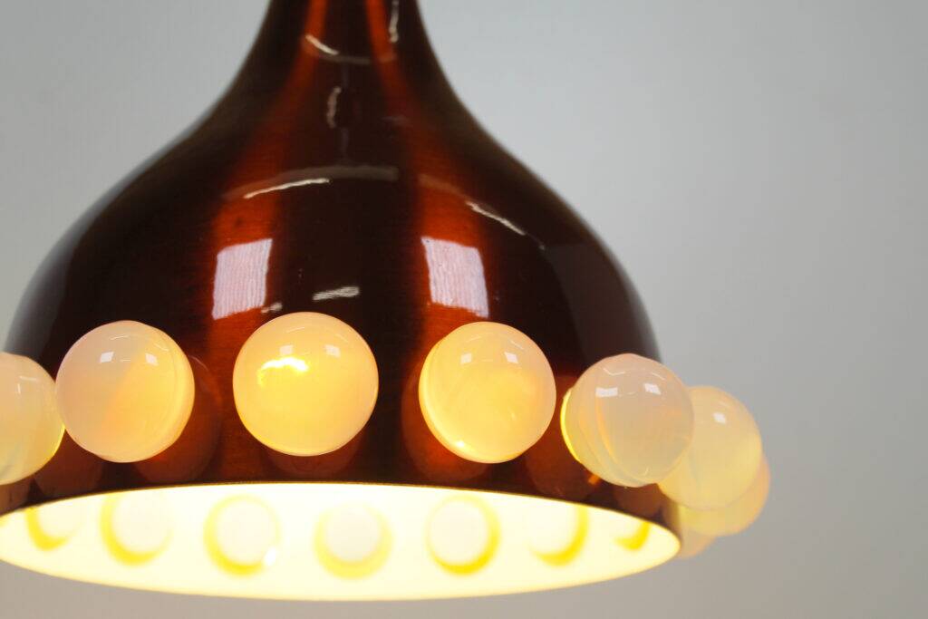 Vintage Scandinavian brass and glass pendant chandelier
