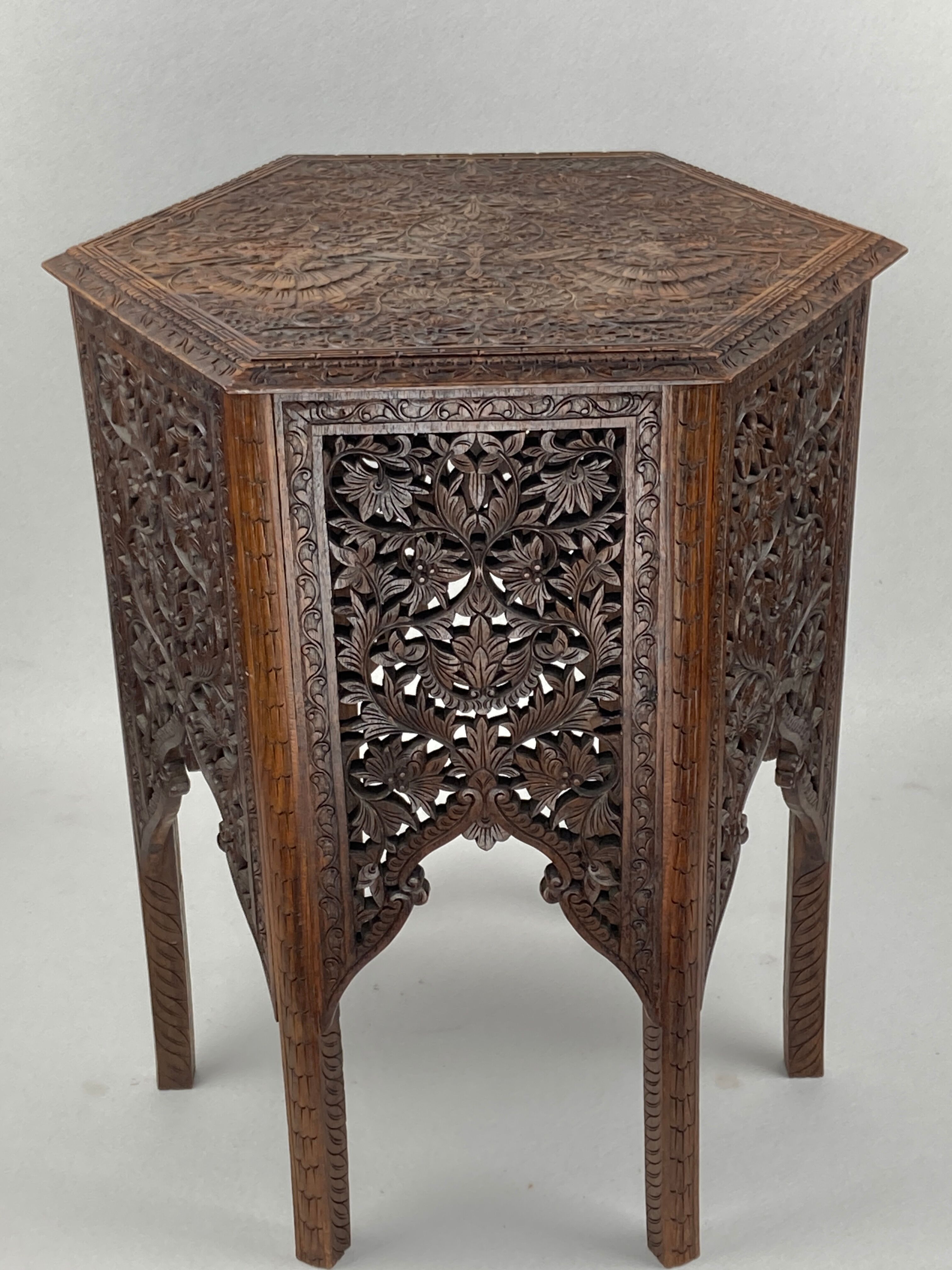 Antique 19th century burmese hand carved side or end table