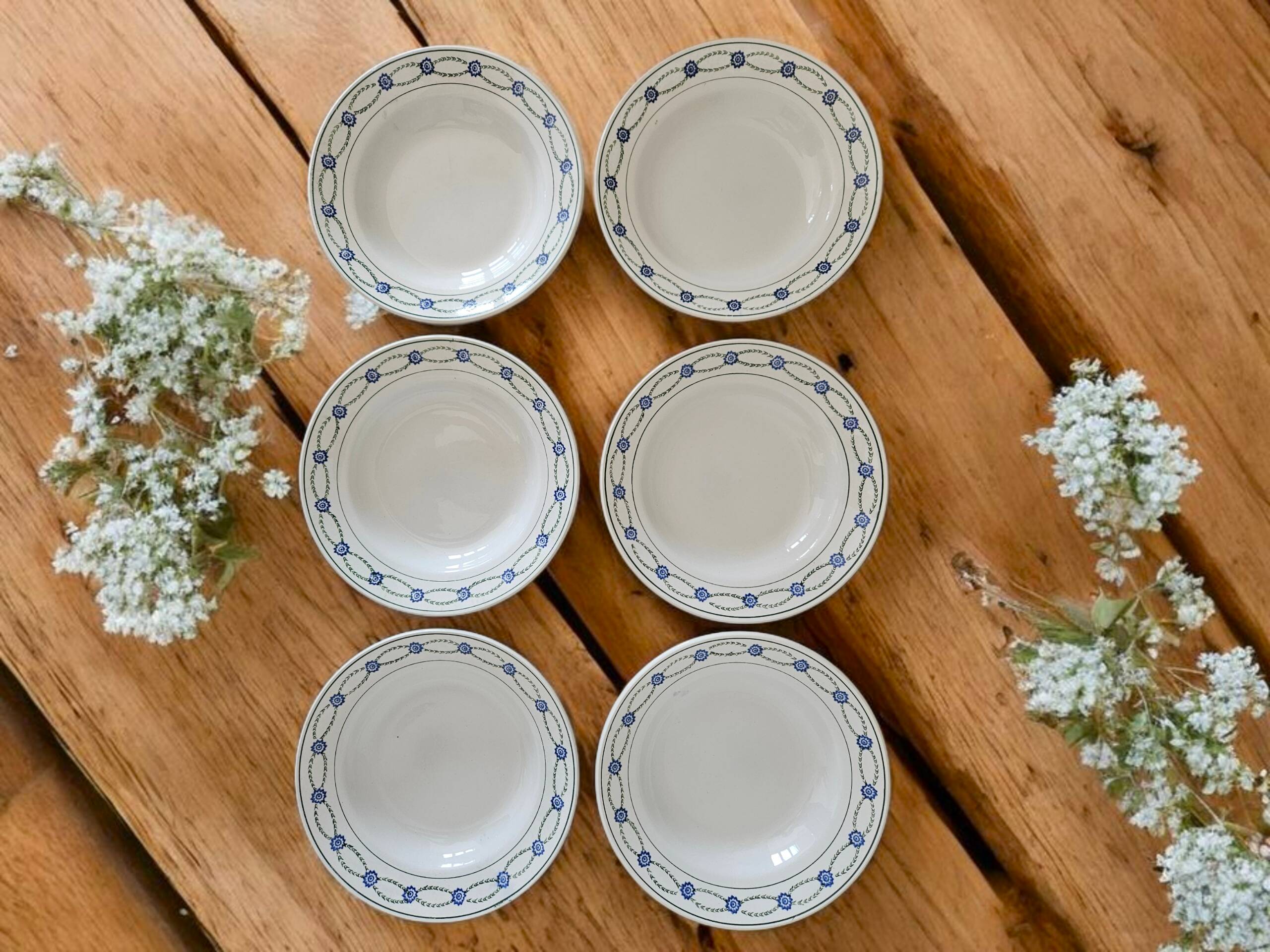 6 antique deep plates in earthenware from Saint-Amand (Nord)