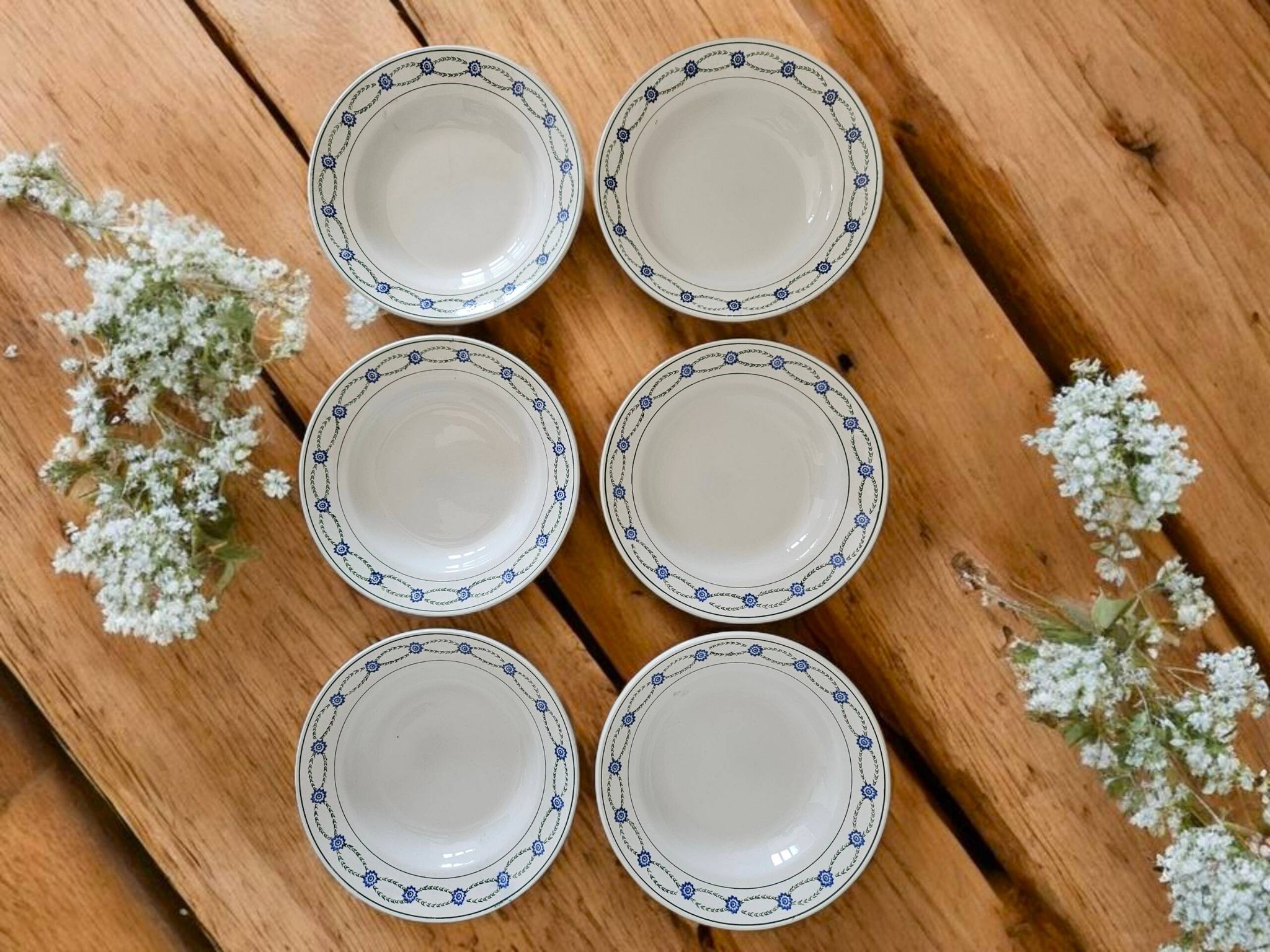 6 antique deep plates in earthenware from Saint-Amand (Nord)