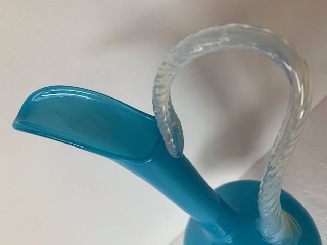 Pitcher vase Ewer pedestal opaline blue blown glass