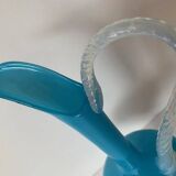 Vase pichet Aiguière piédouche verre soufflé bleu opalin