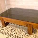 Rosewood coffee table, with black glass top, Brazil 1970