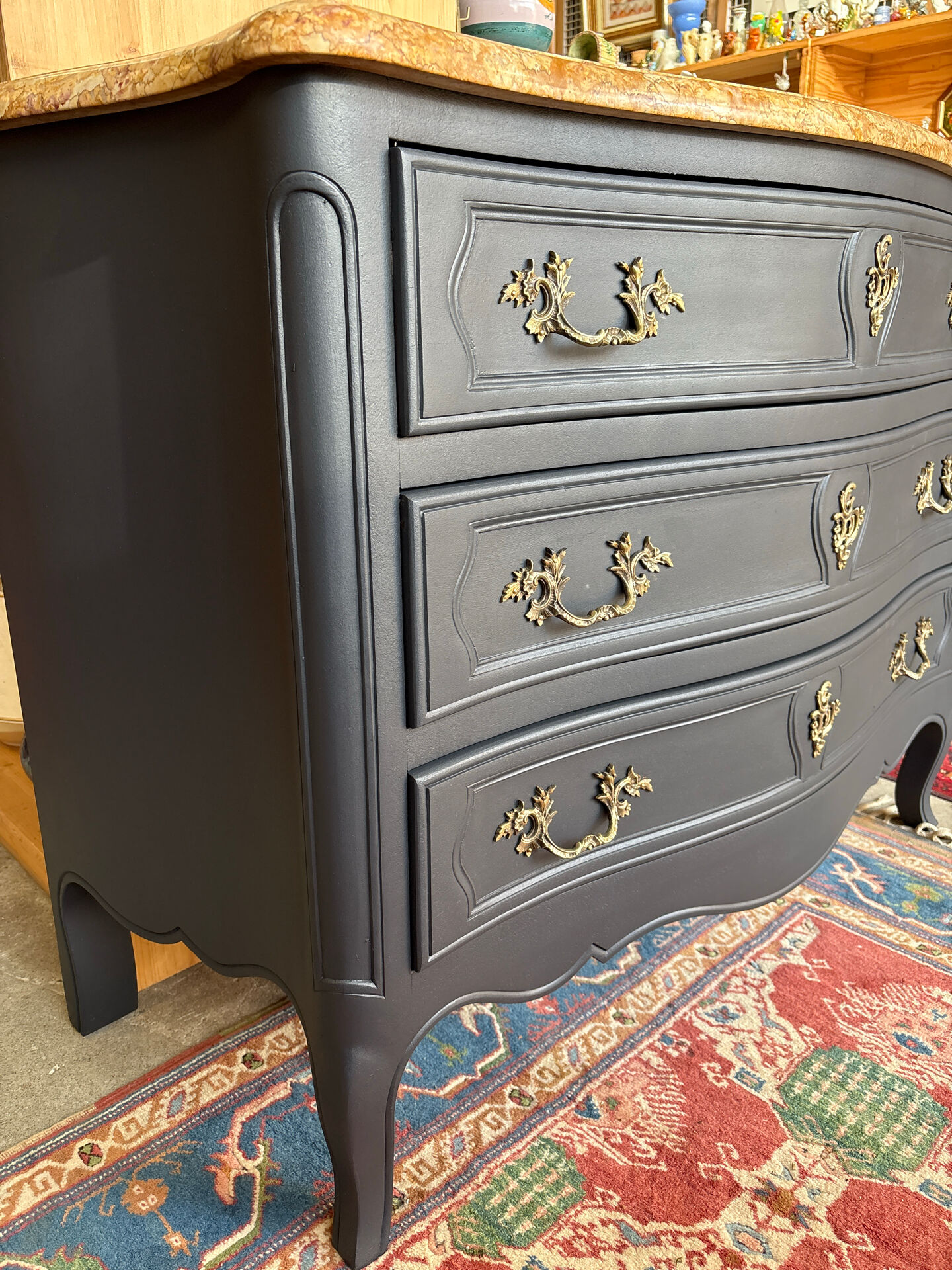 Renovated antique oak chest of drawers – 3 drawers – Marble top