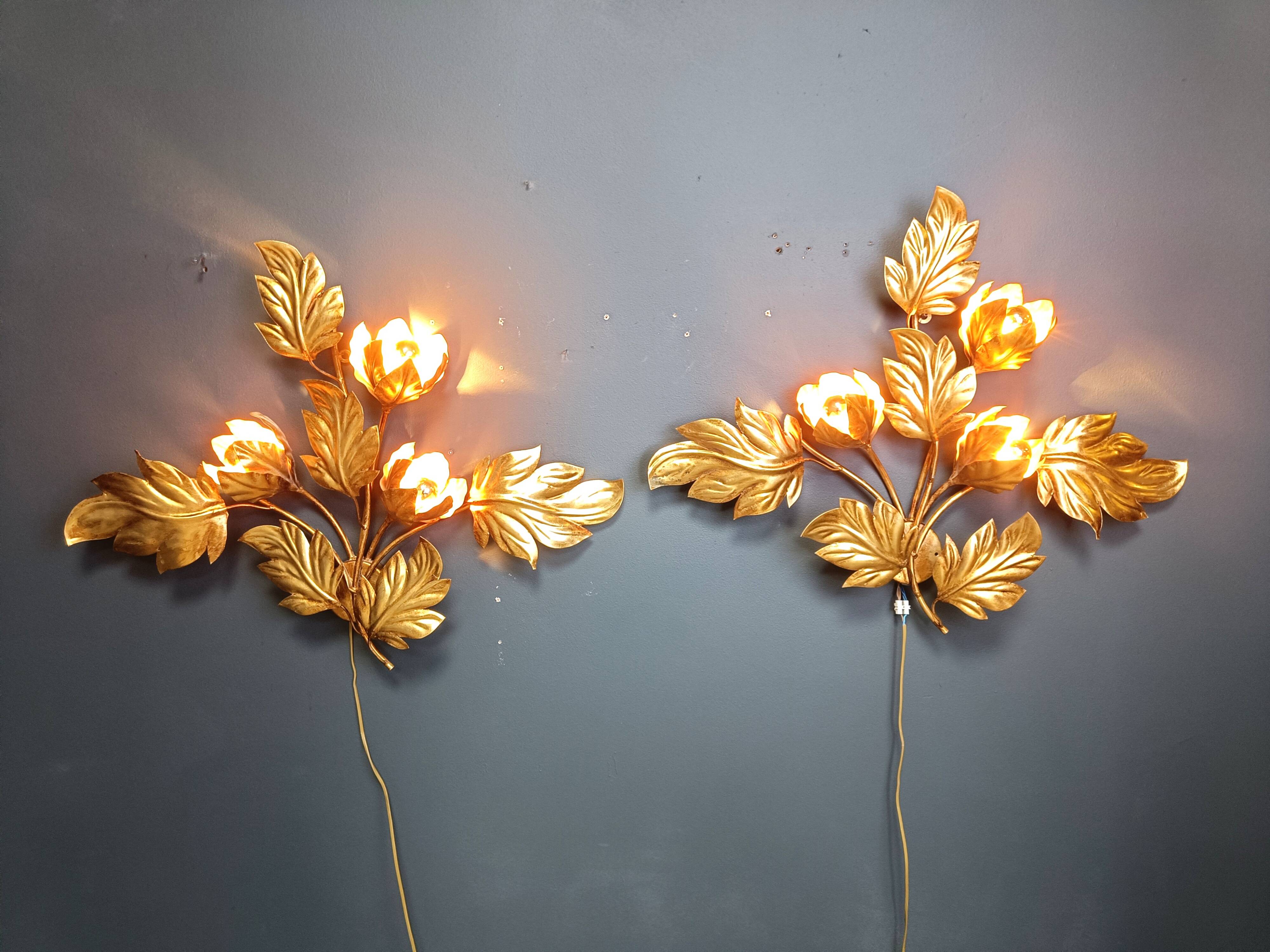 Pair of Vintage leaf wall lights by Hans Kögl, 1970s