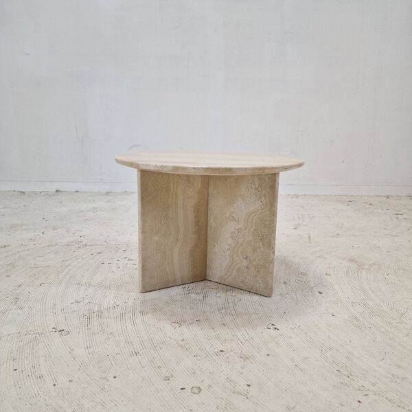 Table basse ou d'appoint ronde italienne en travertin, années 1980