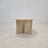 Italian Round Coffee or Side Table in Travertine, 1980s