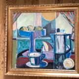 Oil painting on canvas signed dimensions: height -60cm- width -64 cm-