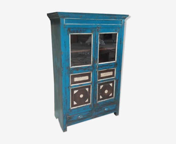 Wardrobe buffet blue cupboard glass wood old teak