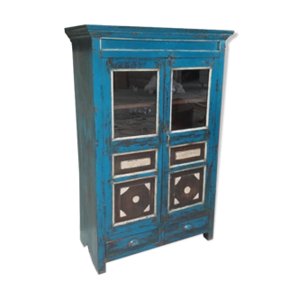 Wardrobe buffet blue cupboard glass wood old teak