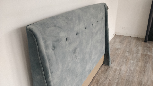 Blue grey velvet bed head