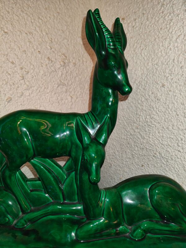 Famille d'antilopes en faience de Saint Clement par Charles Lemanceau