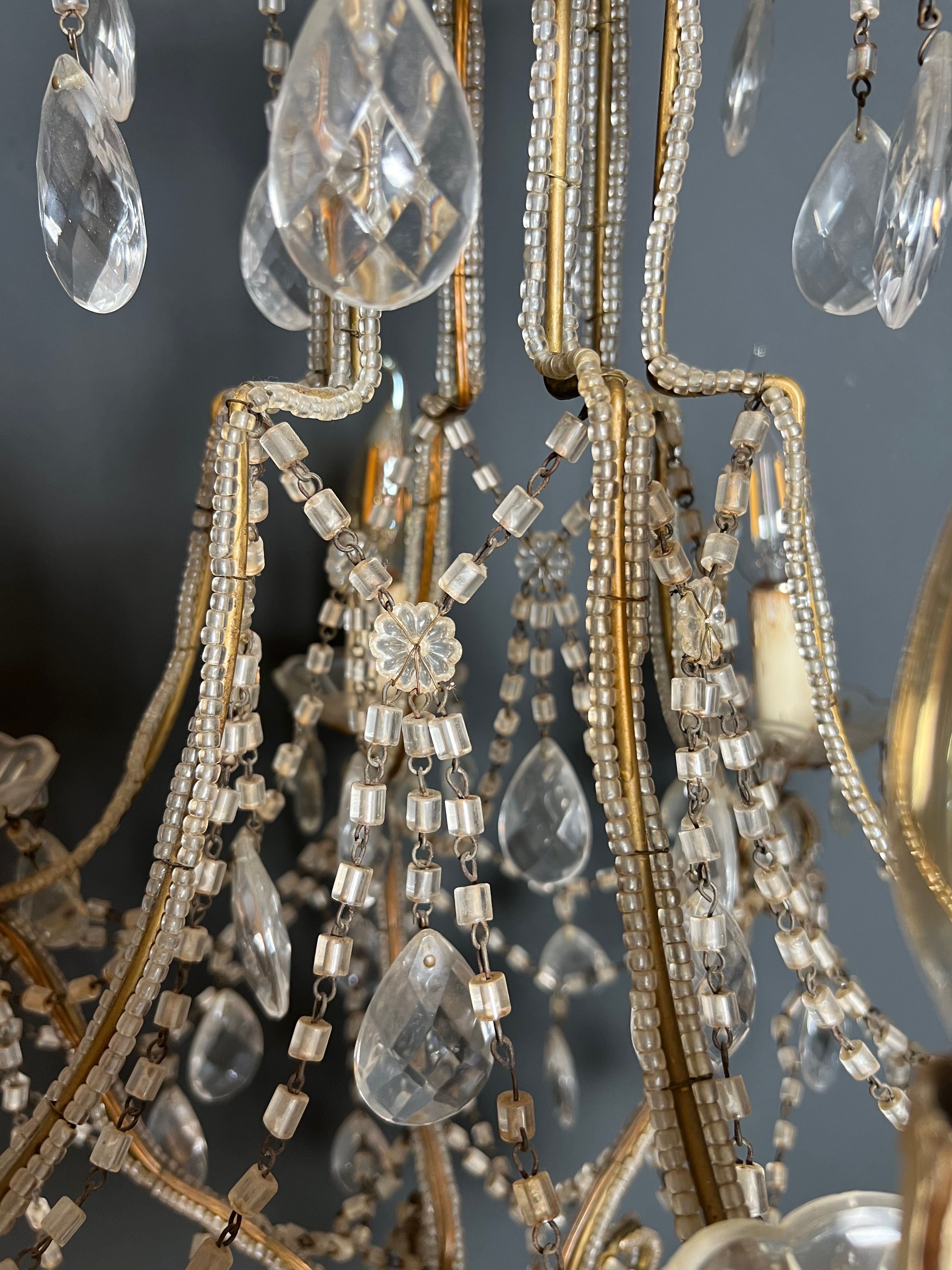 Lustre italien à perles et cristaux