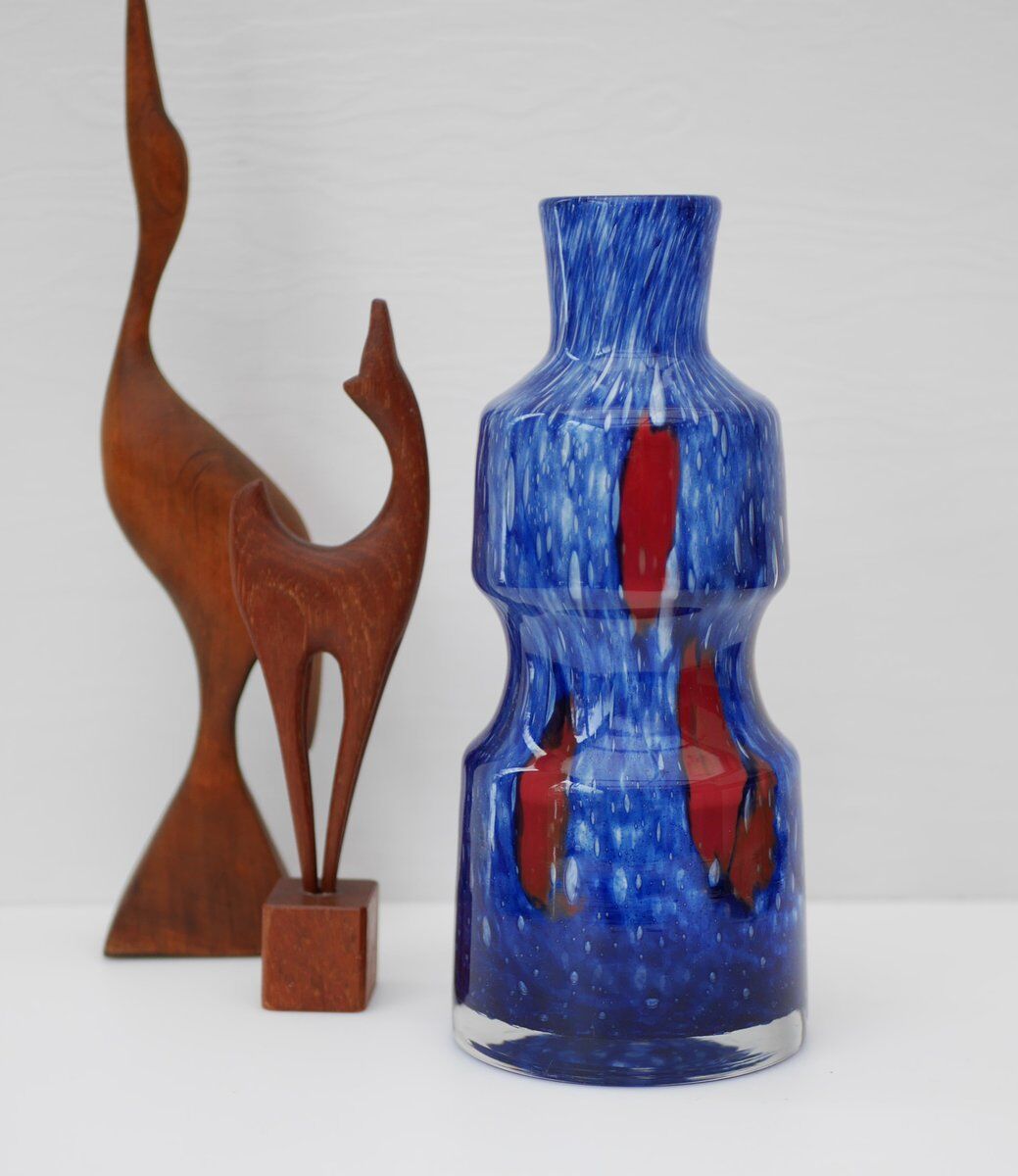 Blue glass art vase from Prachen Glass Works