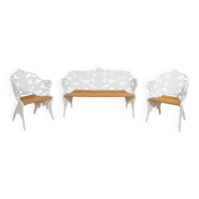 Ensemble de jardin de style victorien Coalbrookdale – Banc et deux fauteuils, Royaume-Uni, années 1950, ensemble de 3