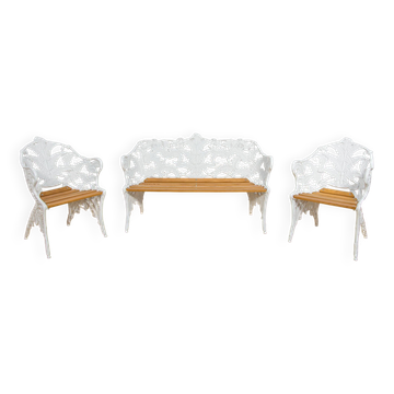 Ensemble de jardin de style victorien Coalbrookdale – Banc et deux fauteuils, Royaume-Uni, années 1950, ensemble de 3