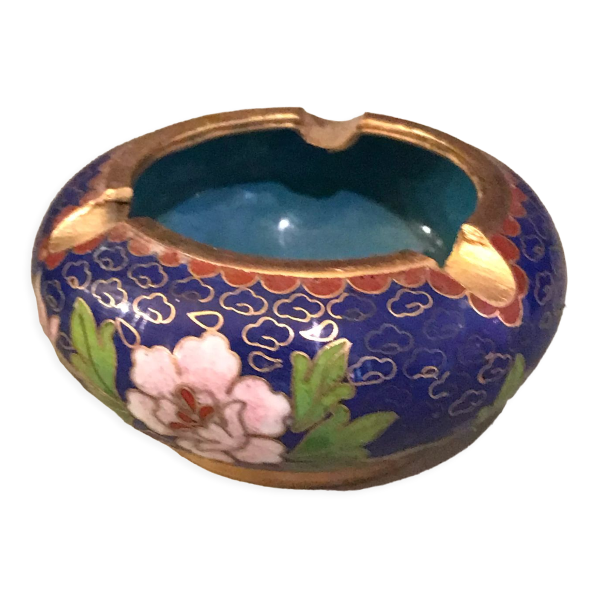 Old ashtray in cloisonné enamel japanese floral decoration