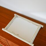 White bamboo effect wooden barber mirror 44 x 40 cm