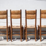 Wooden and straw chair x 4, chair with seat and straw back, chalet, countryside, decoration