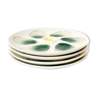 Lot of 4 oyster plates in ancient earthenware / French Manufacture of Salins / Barbotine