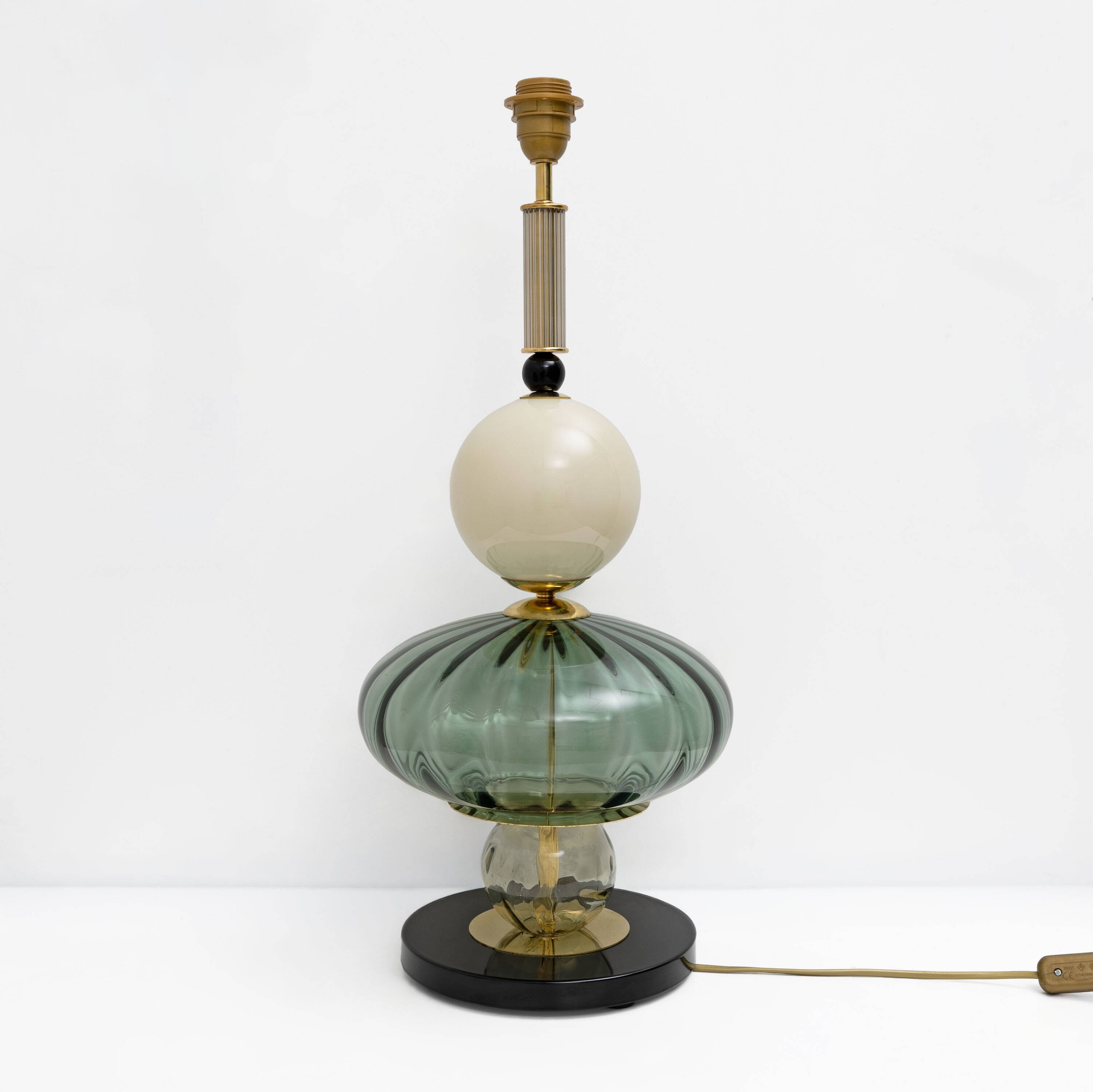 Paire de lampes de table géométriques en verre de Murano vert et blanc
