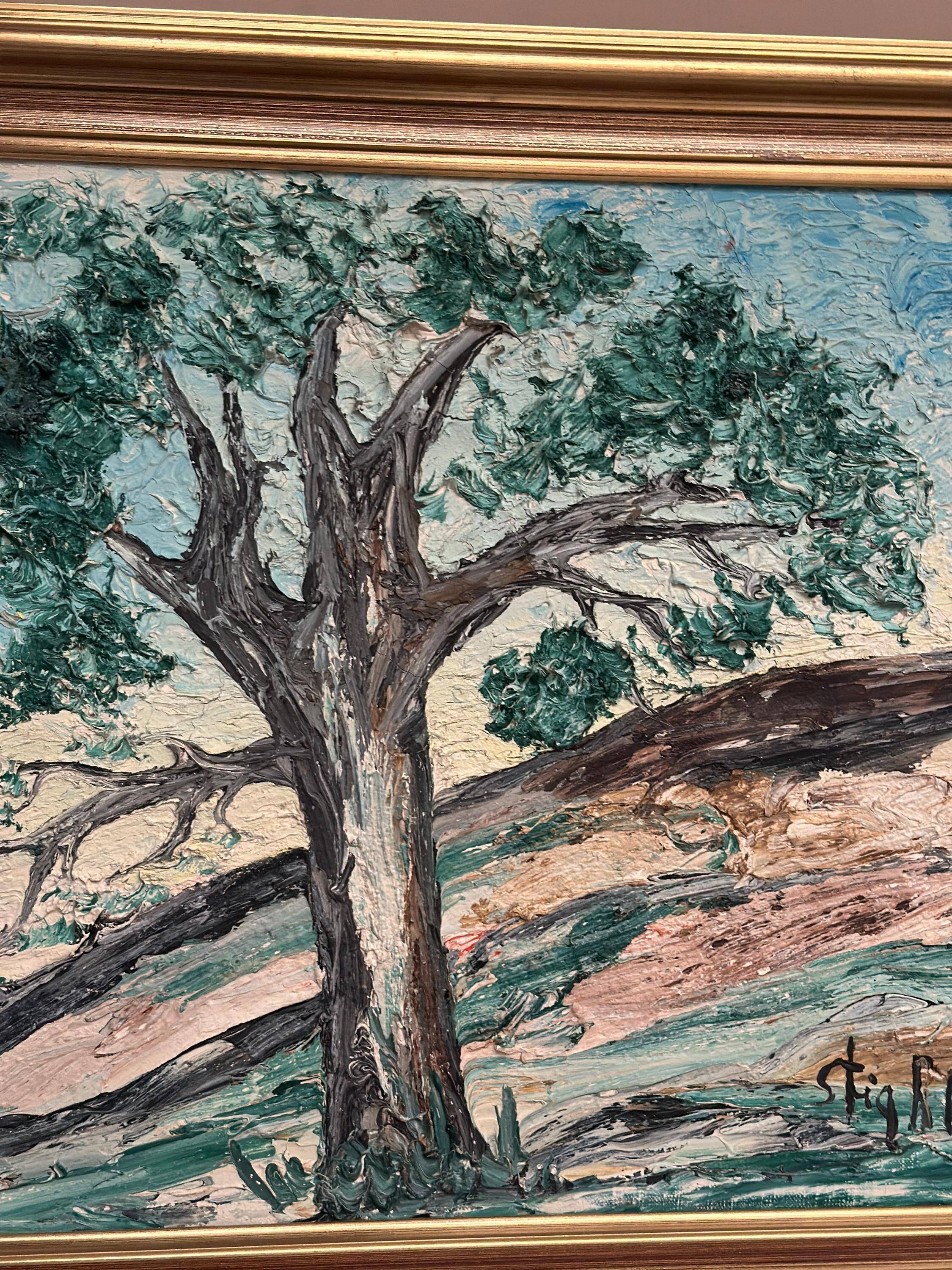 Original Swedish Oil On Canvas – “Tree” By Stig Allan – Vintage & Framed – 74 × 62 Cm