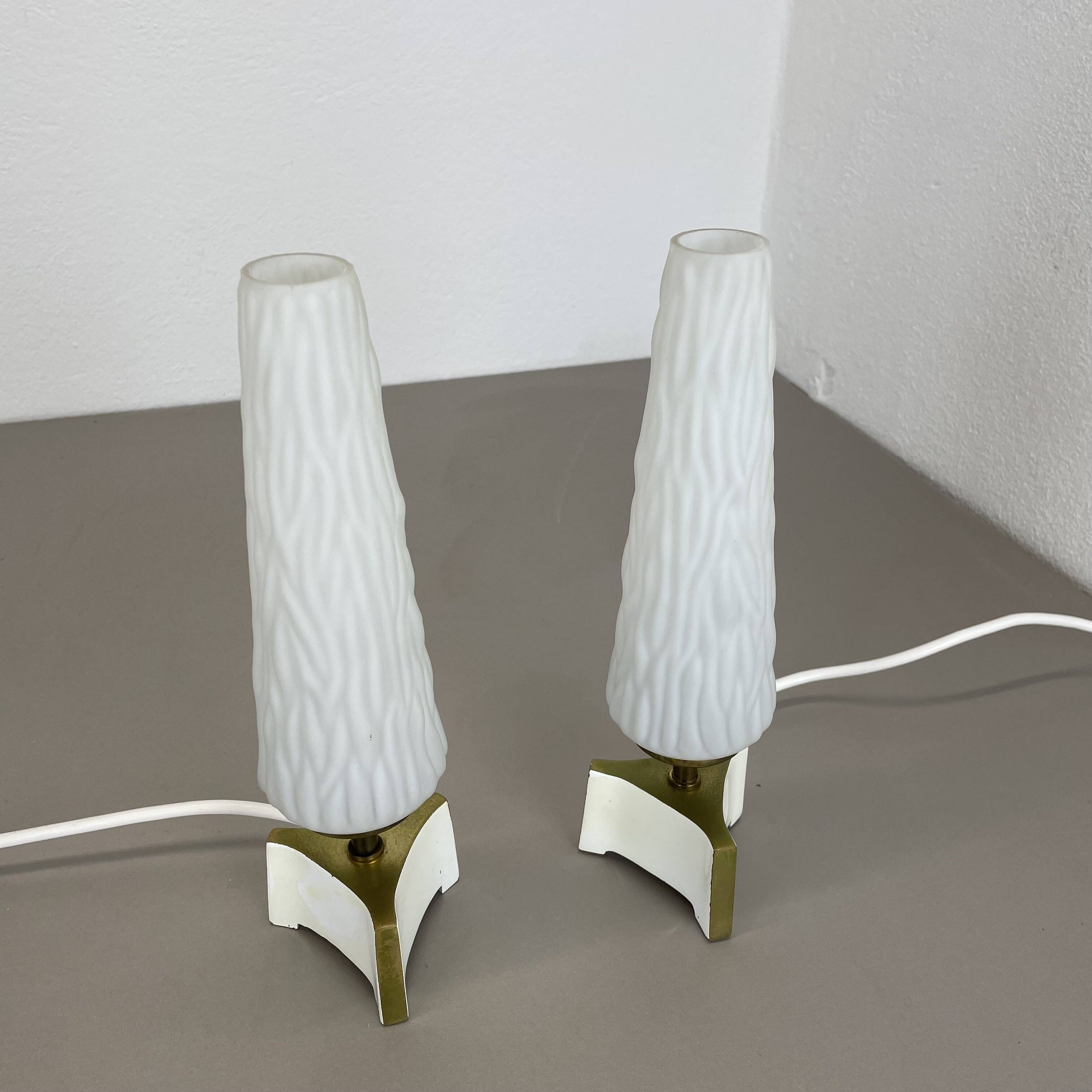 Set of 2 "cone" glass and brass table light, italy 1950s