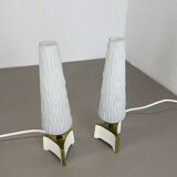 Set of 2 "cone" glass and brass table light, italy 1950s