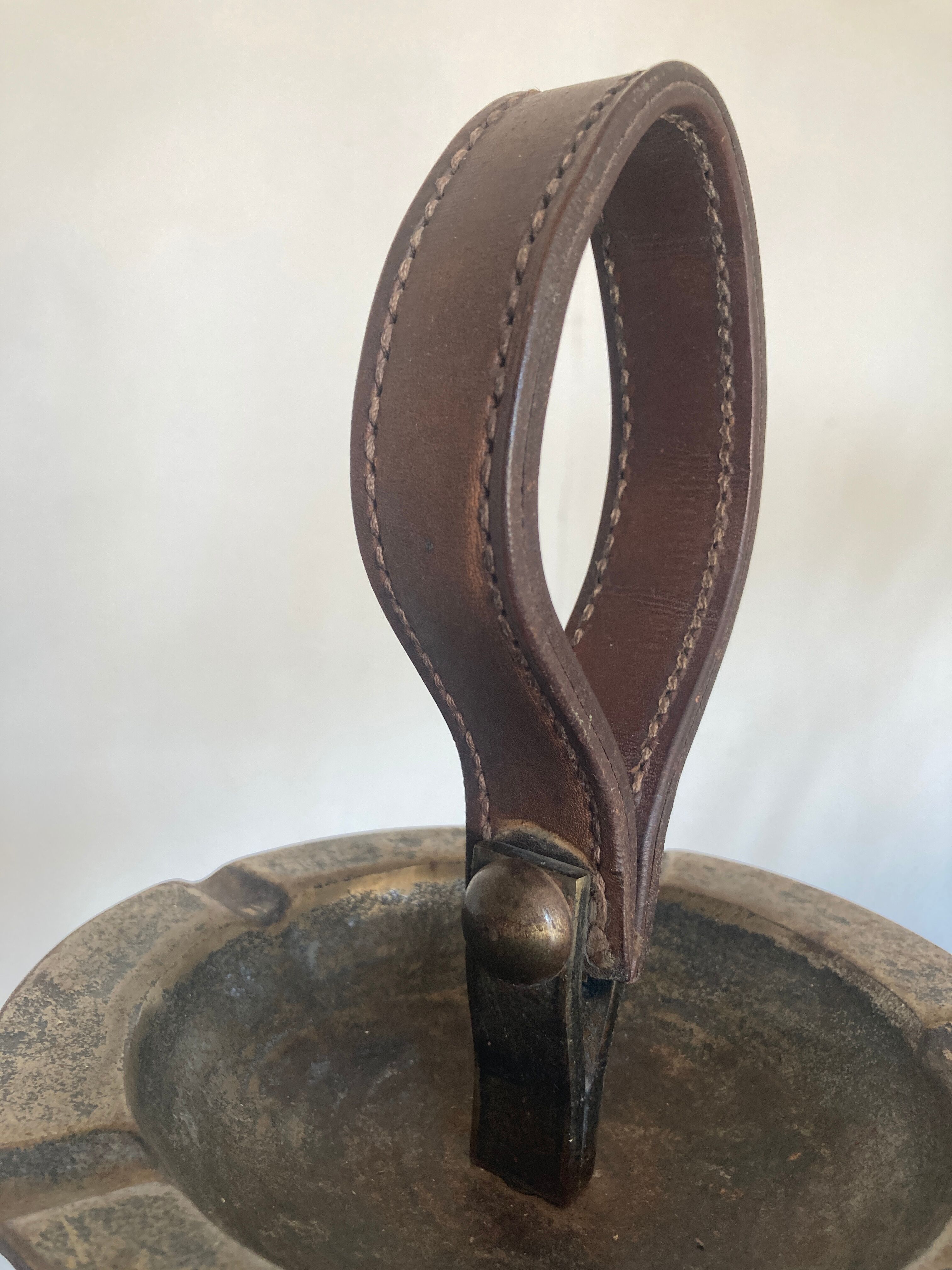 Bronze, steel and leather ashtray by JP Ryckaert, 1970 brutalist.