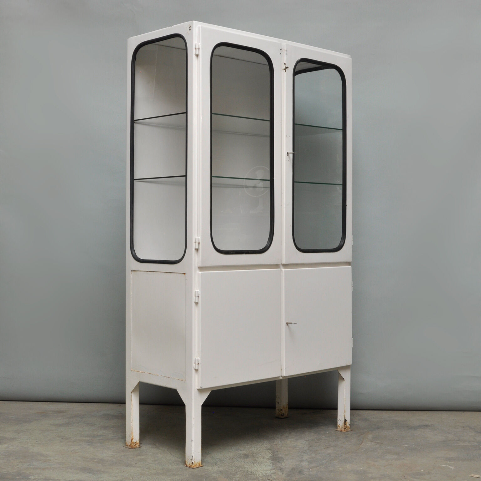 Vintage glass & iron medicine cabinet, 1970 s