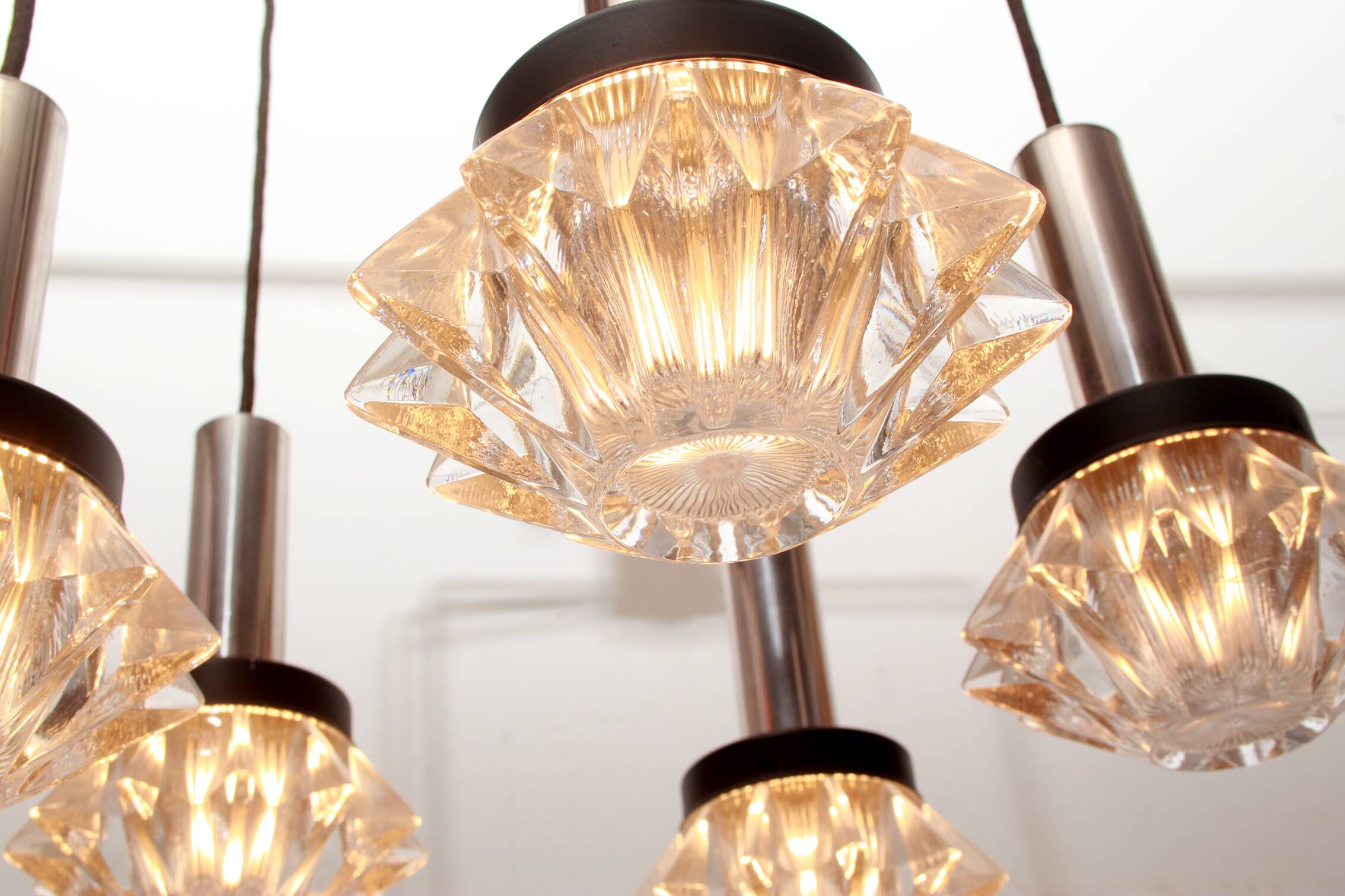 1970s pendant cascade lamp in chrome and glass