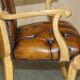 Restored Chesterfield Art Deco 1920 office chair in leather and walnut.