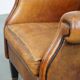 Fauteuil à oreilles en cuir de mouton vintage de style anglais