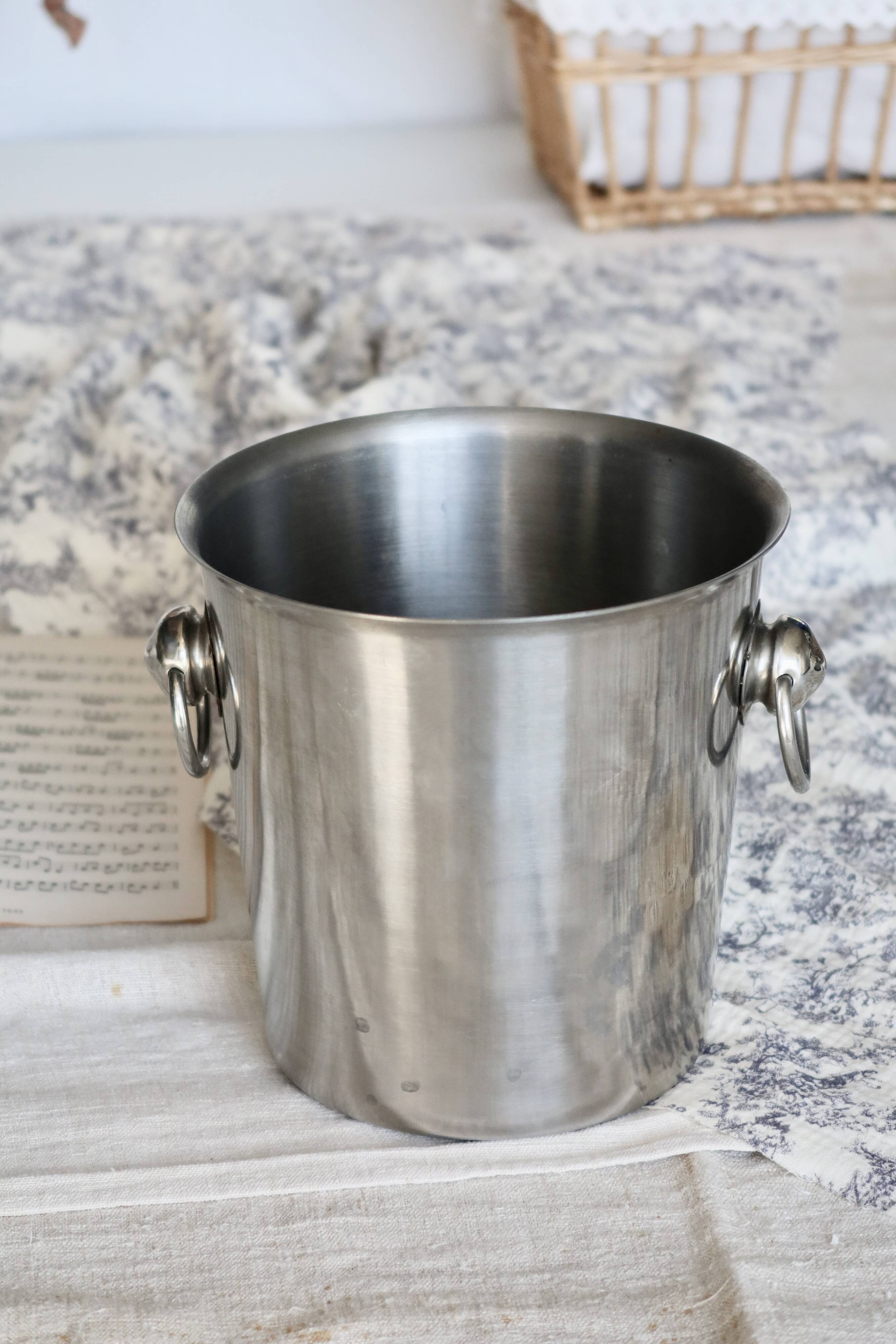 Vintage silver metal champagne bucket with handles