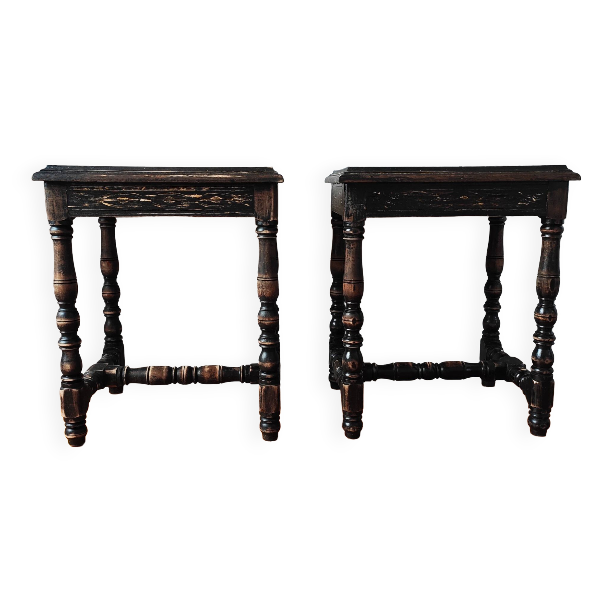 Pair of old Jacobean style sofa ends