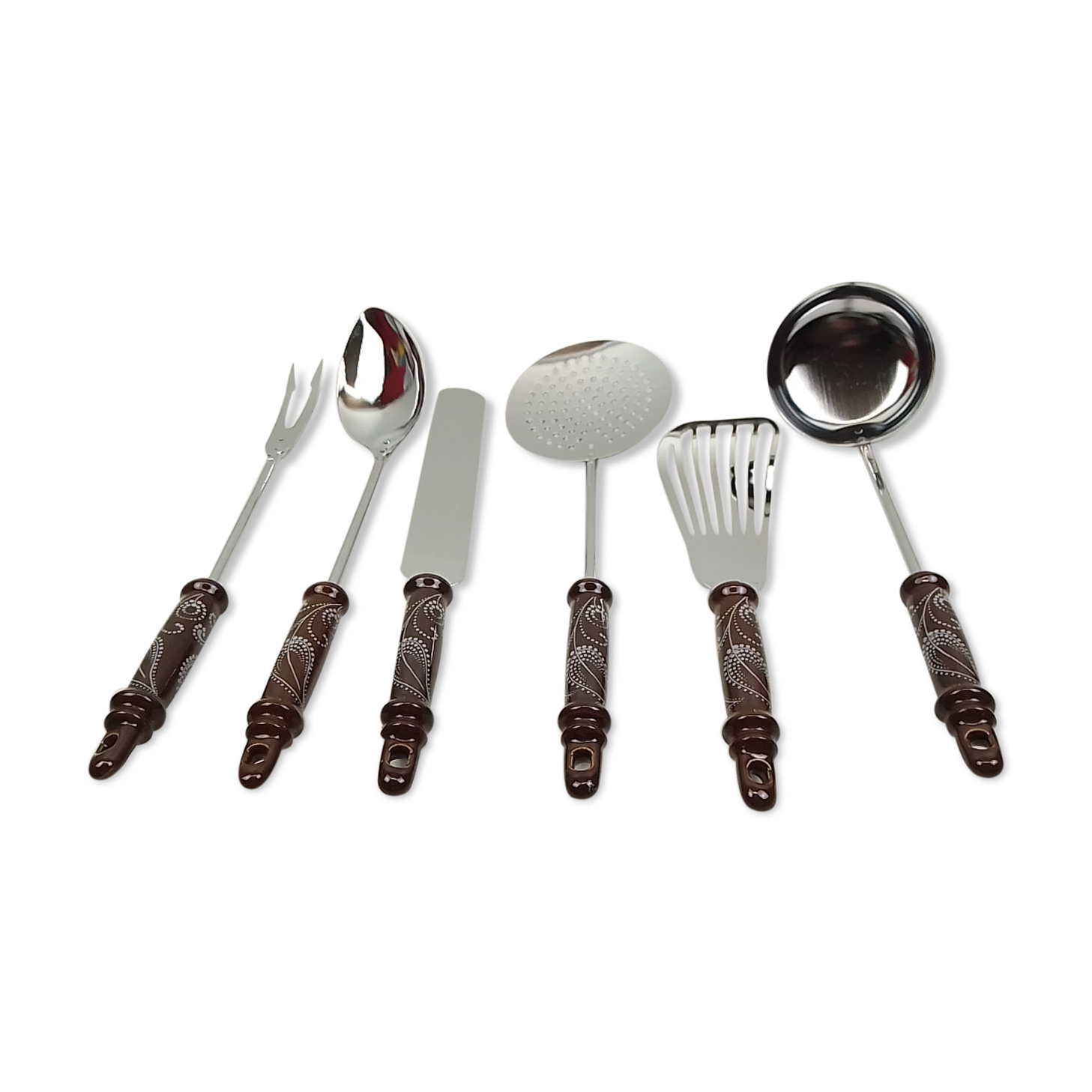 6 kitchen utensils brown ceramic sleeves