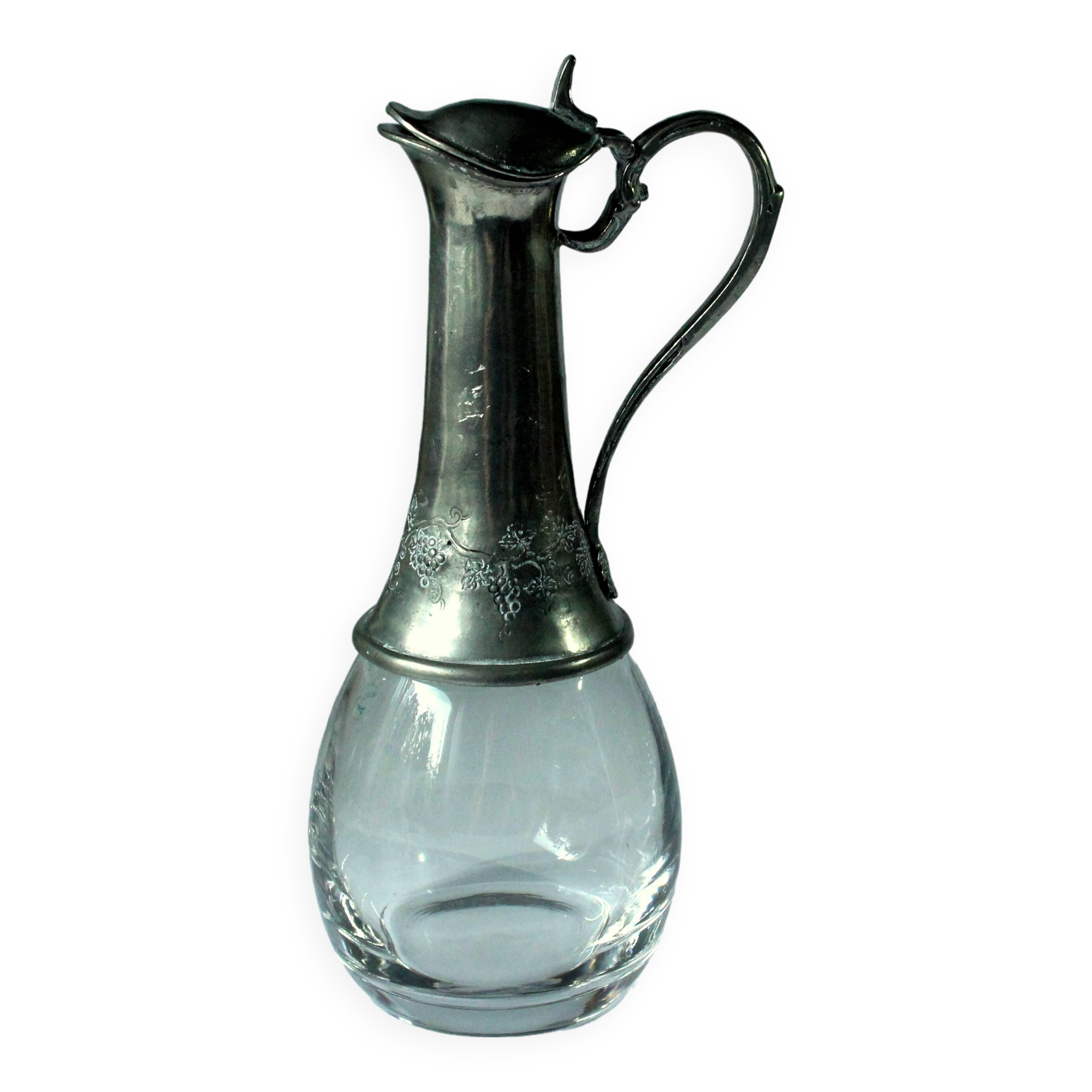 Carafe à vin en cristal et métal, fabriquée en italie, vintage des années 1960