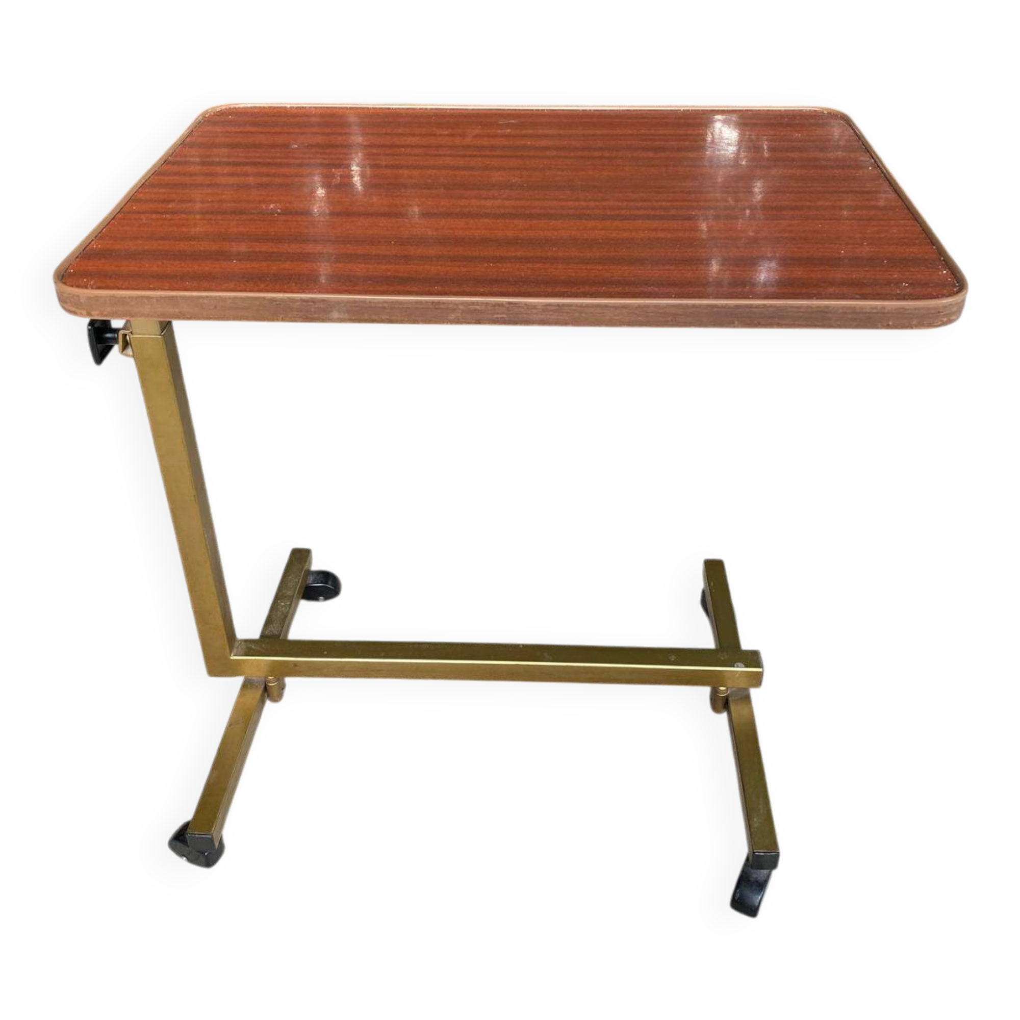 Foldable and adjustable serving trolley in wood and gold-plated steel