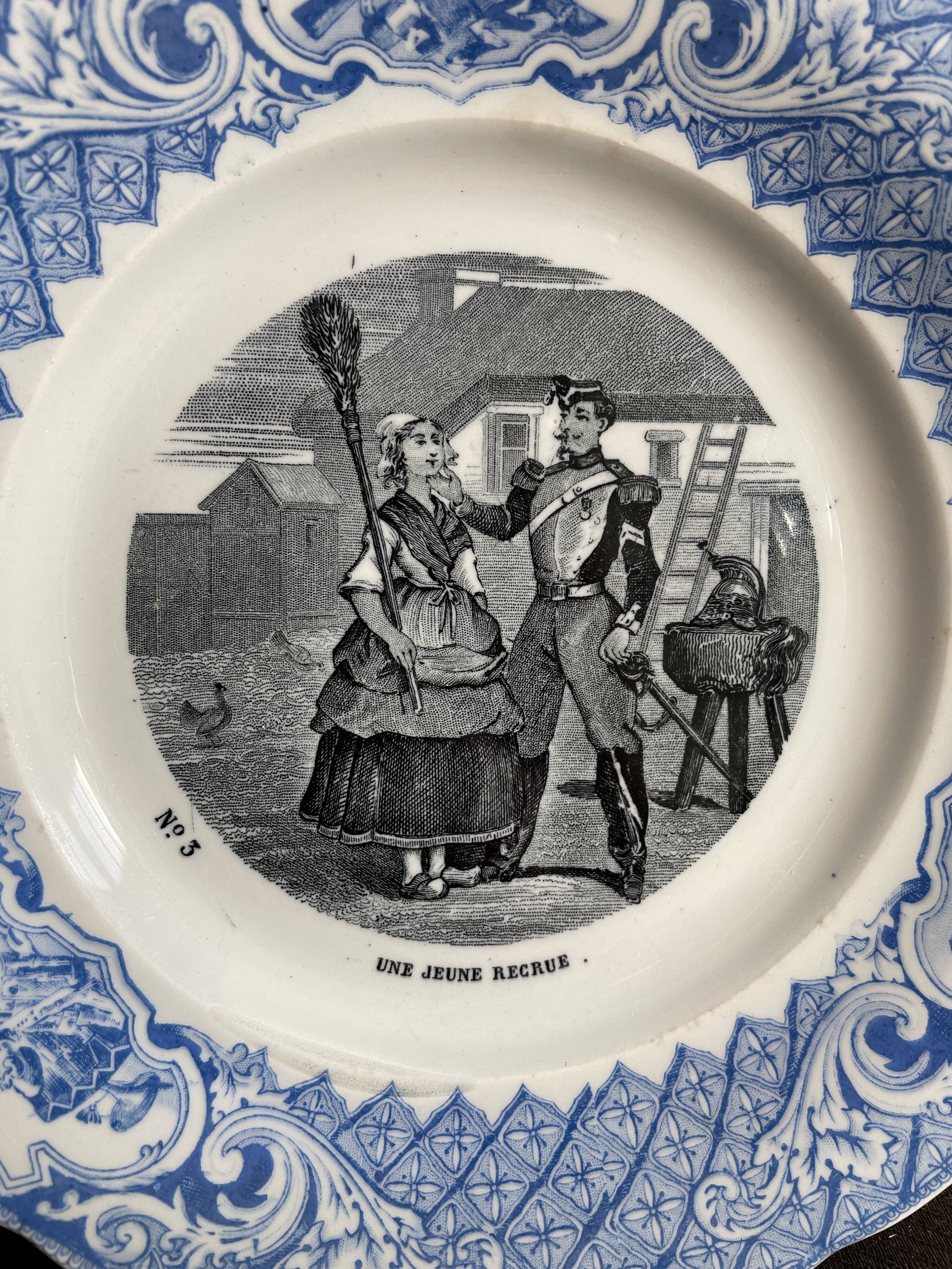 Set of 6 talking plates - creil and montereau France