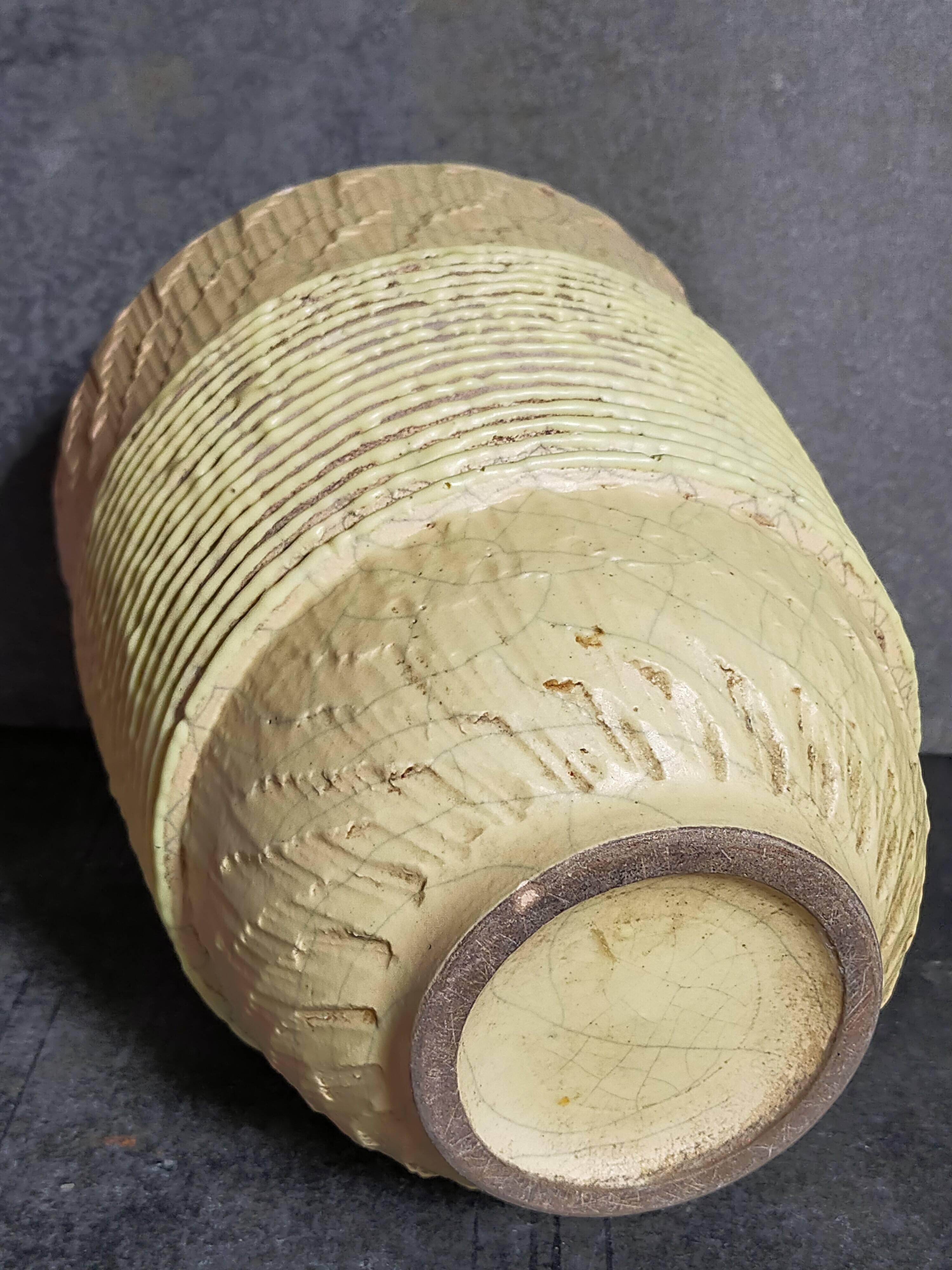 French Art-Deco ceramic vase cracked vanilla