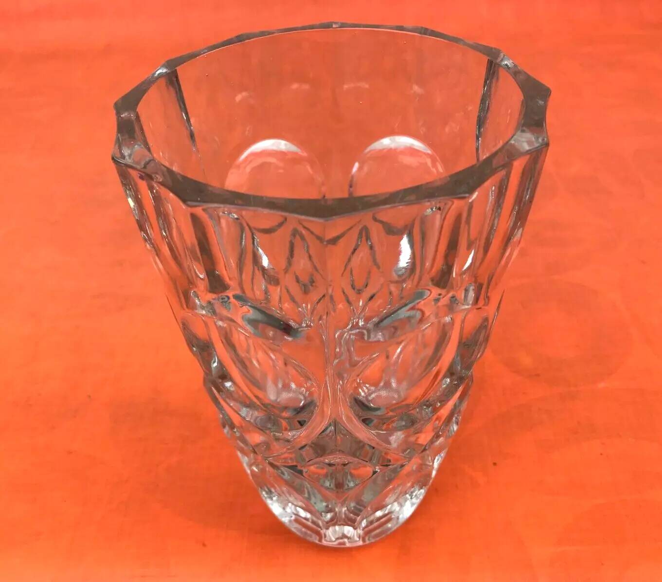 Art Deco Style Faceted Vase Clear Glass Geometric Decor